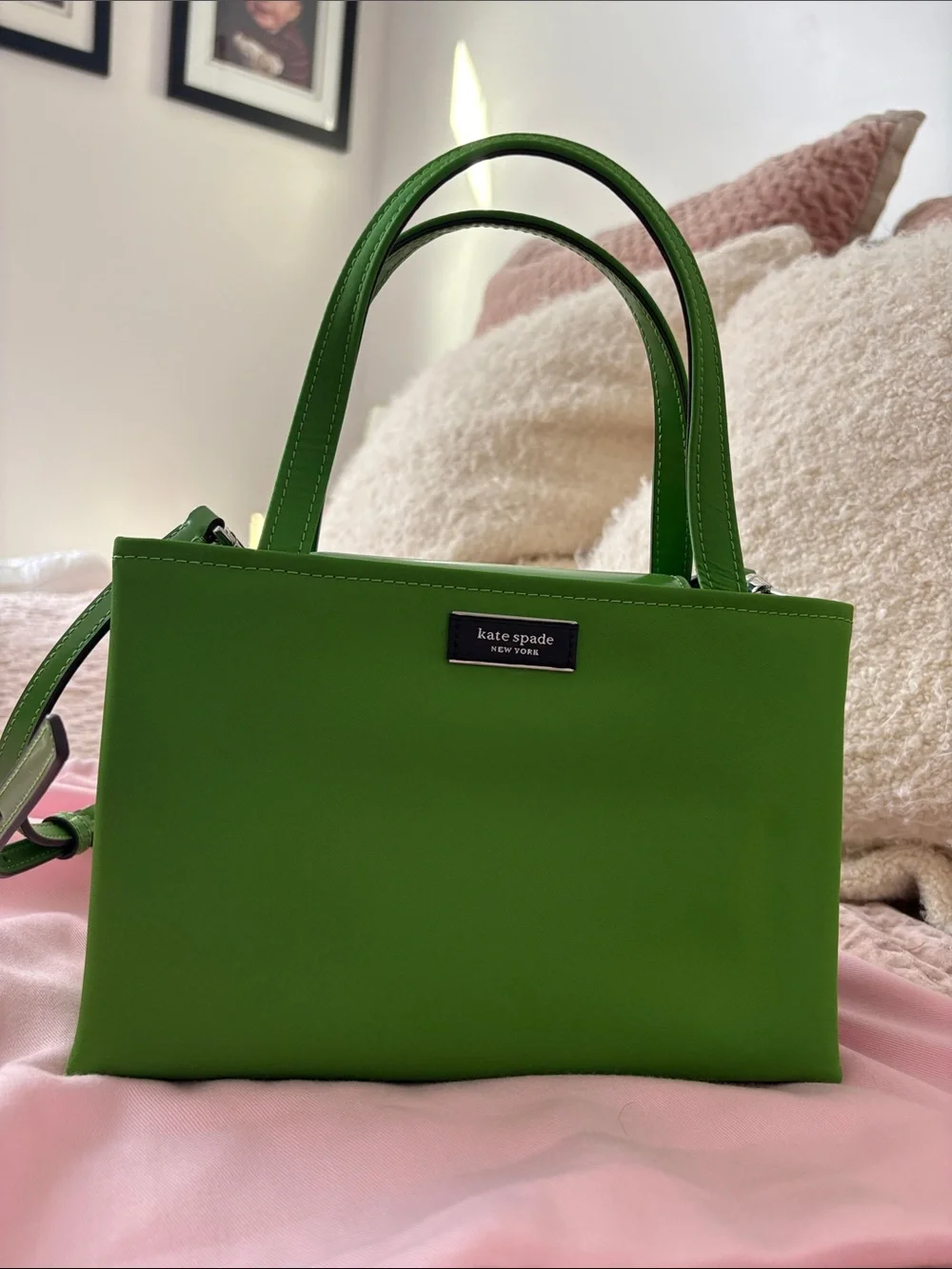 kate spade Green Leather Top-Handle Satchel with Removable Strap